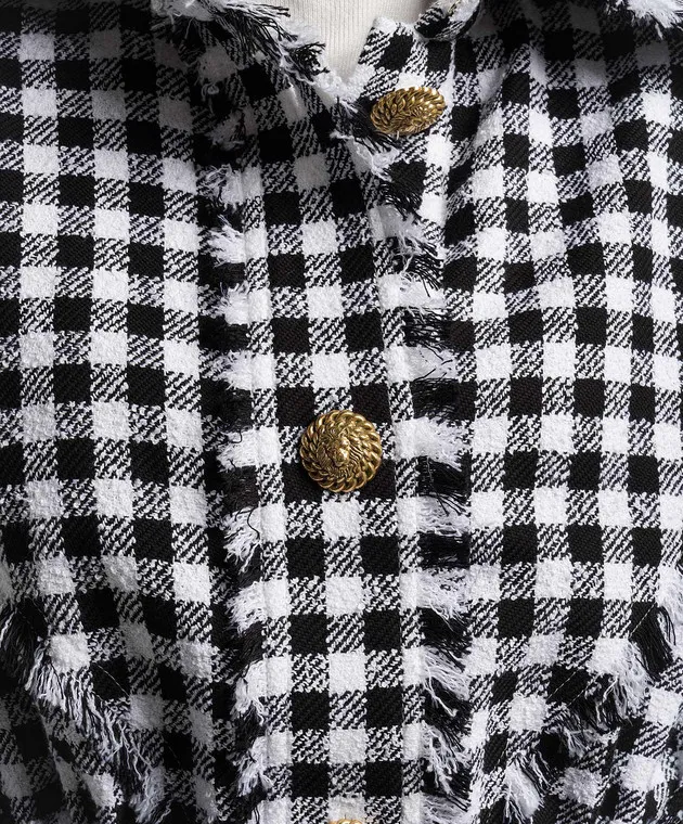 Balmain Camicia in tweed a quadri con frange CF1HU190CE70