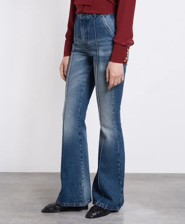 Balmain Jeans blu a zampa con effetto used BF1MJ075DD64