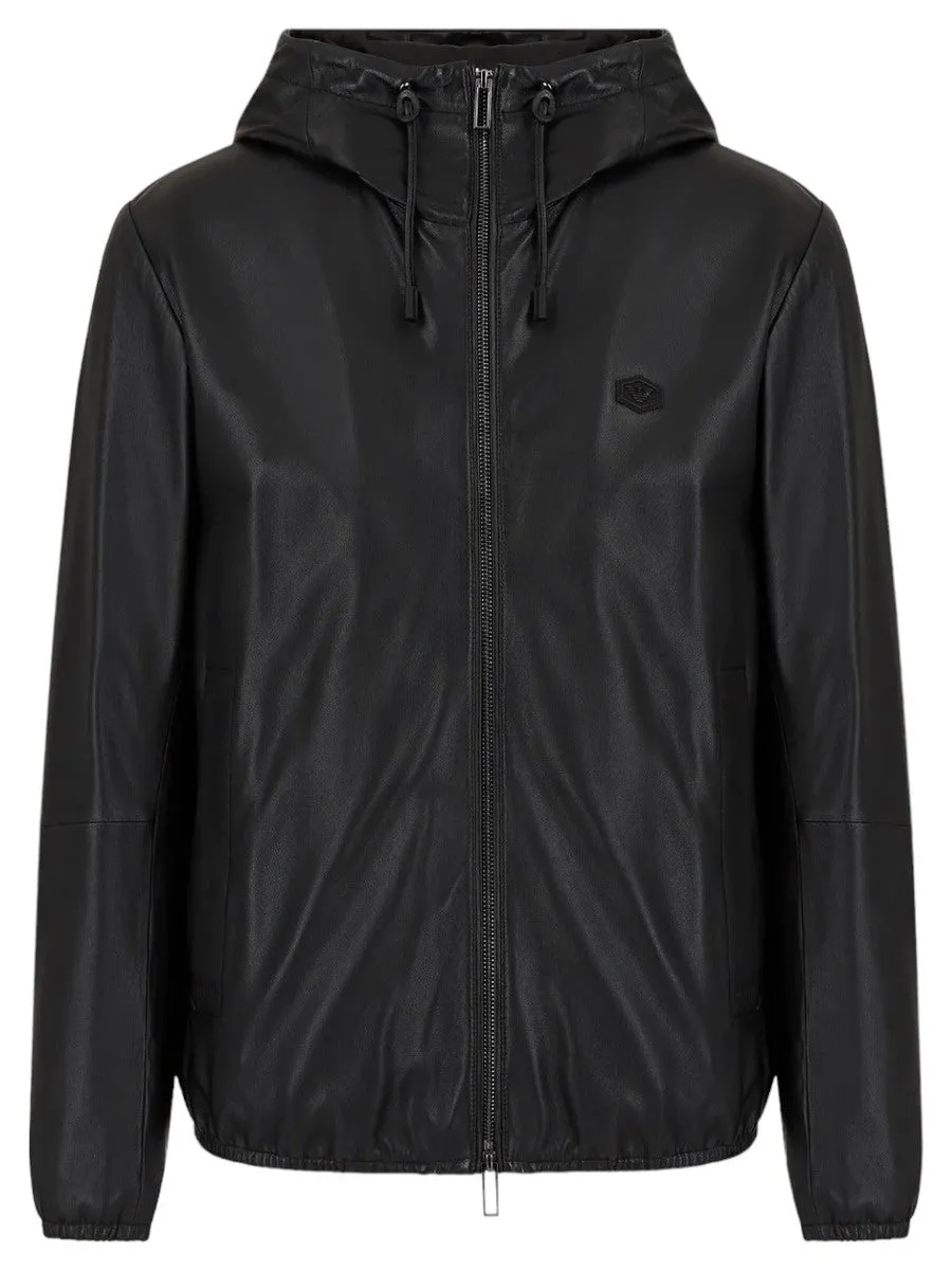 Blouson full zip con cappuccio in nappa di agnello semianilina