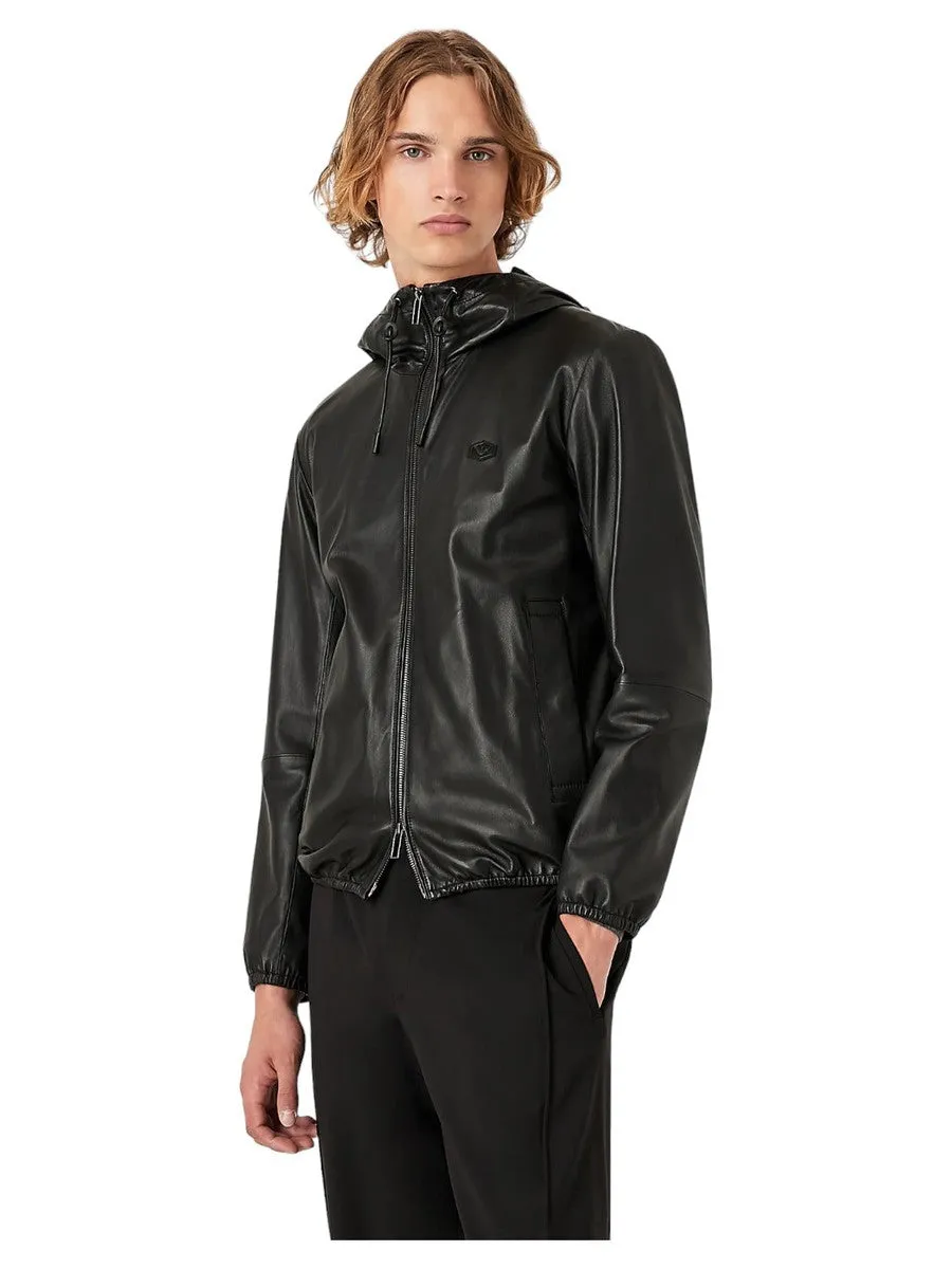 Blouson full zip con cappuccio in nappa di agnello semianilina