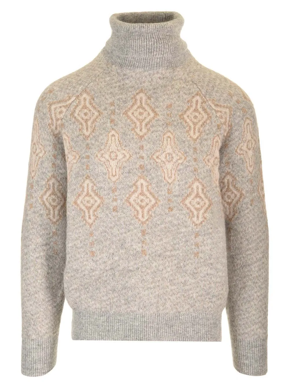   Brunello Cucinelli  GEOMETRIC MOTIF TURTLENECK SWEATER  