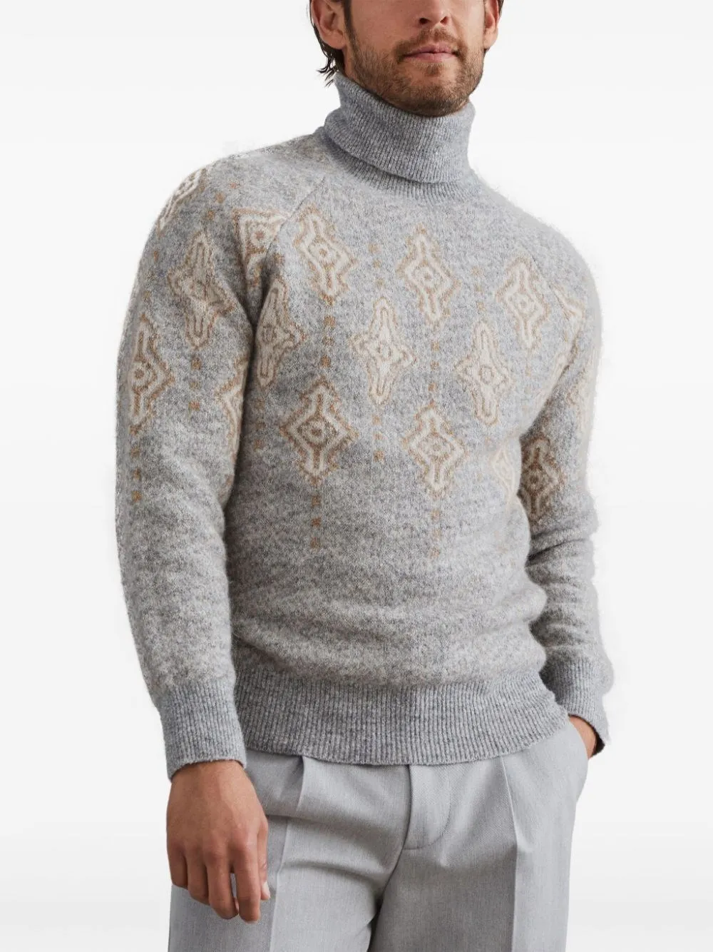   Brunello Cucinelli  GEOMETRIC MOTIF TURTLENECK SWEATER  