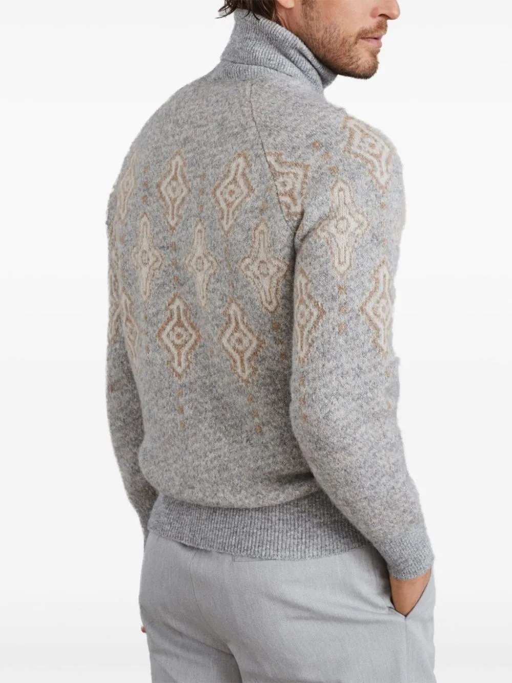   Brunello Cucinelli  GEOMETRIC MOTIF TURTLENECK SWEATER  