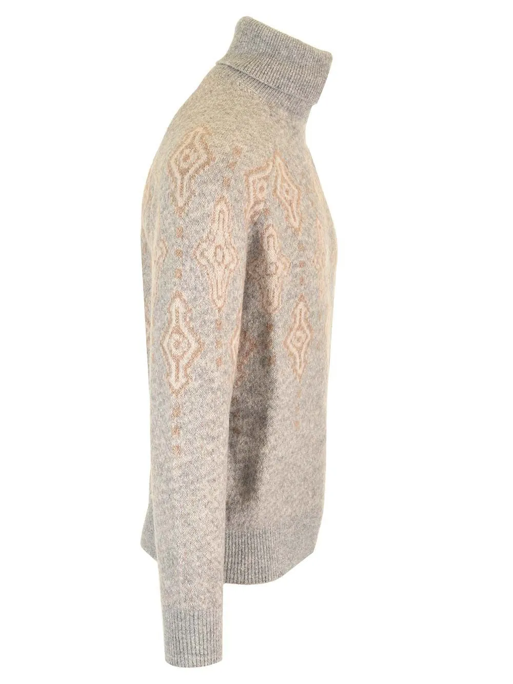   Brunello Cucinelli  GEOMETRIC MOTIF TURTLENECK SWEATER  