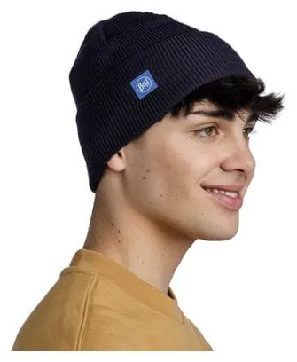 Buff Crossknit Unisex Beanie Dark Blue