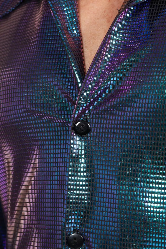 Camicia da discoteca anni '70 per uomo blu-viola