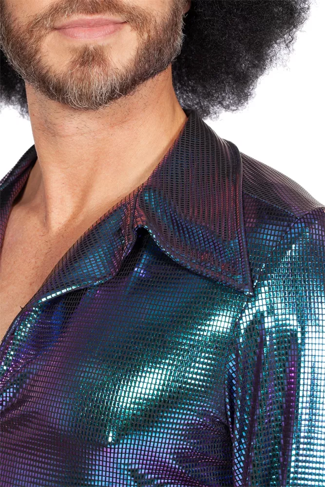 Camicia da discoteca anni '70 per uomo blu-viola