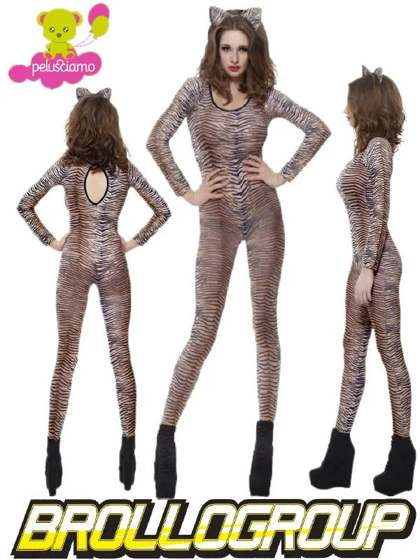 Costume Carnevale Donna Tuta Aderente Tigre Seconda Pelle Bodysuit *17689