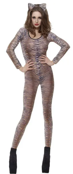 Costume Carnevale Donna Tuta Aderente Tigre Seconda Pelle Bodysuit *17689