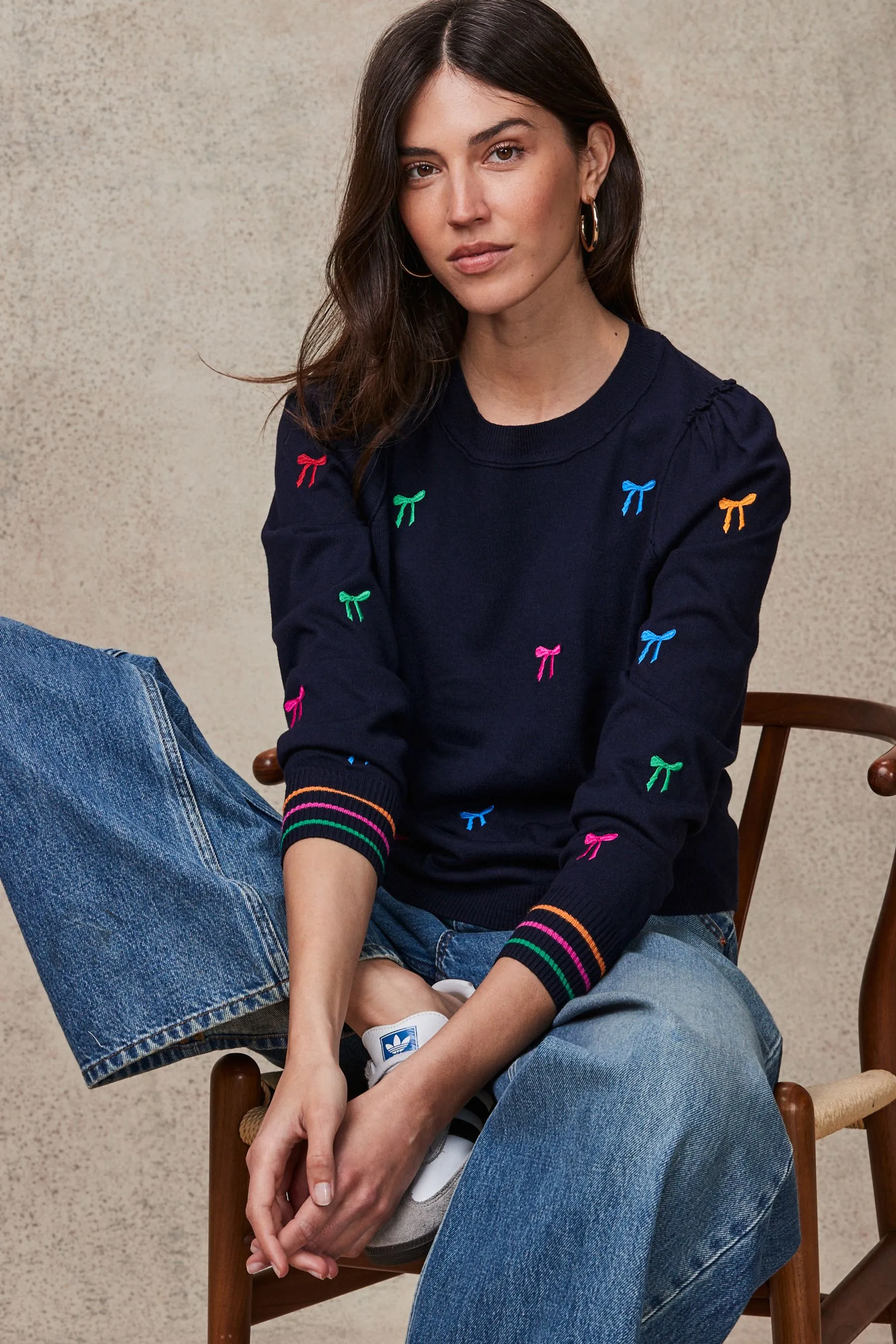 Crew Neck Long Sleeve Embroidered Jumper    