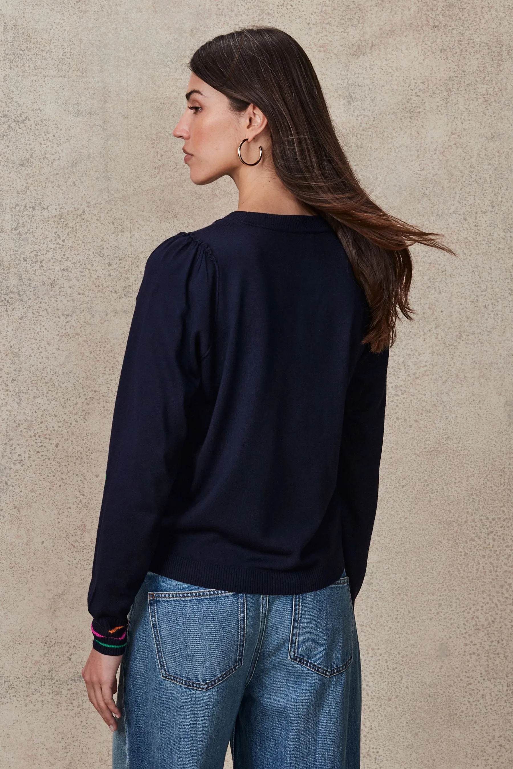 Crew Neck Long Sleeve Embroidered Jumper    