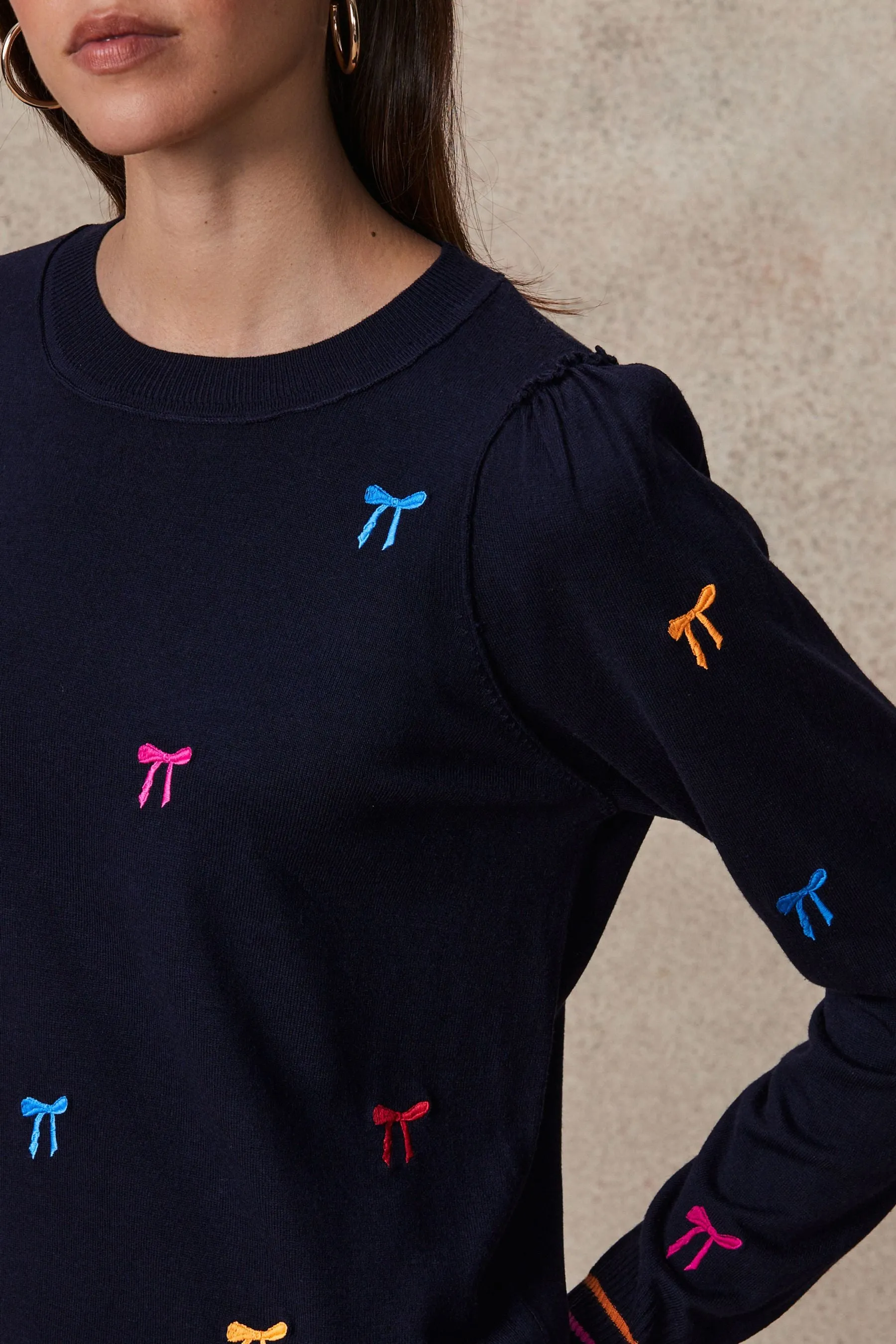 Crew Neck Long Sleeve Embroidered Jumper    