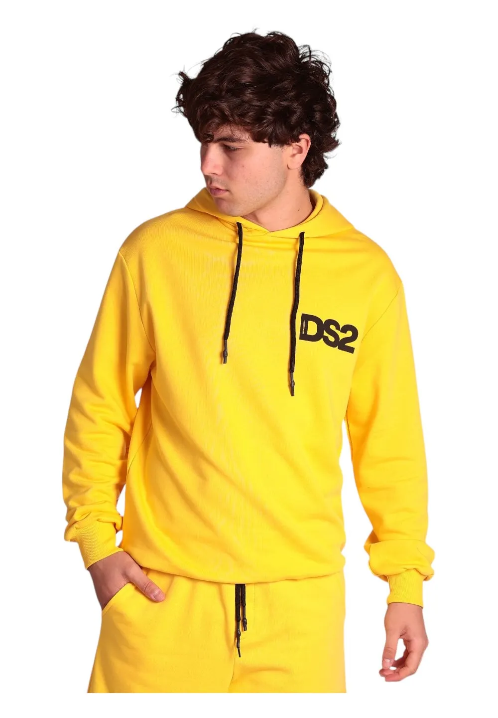 Drop Season 2 Uomo Felpa Pullover con Cappuccio SS24227-GIALLO Giallo