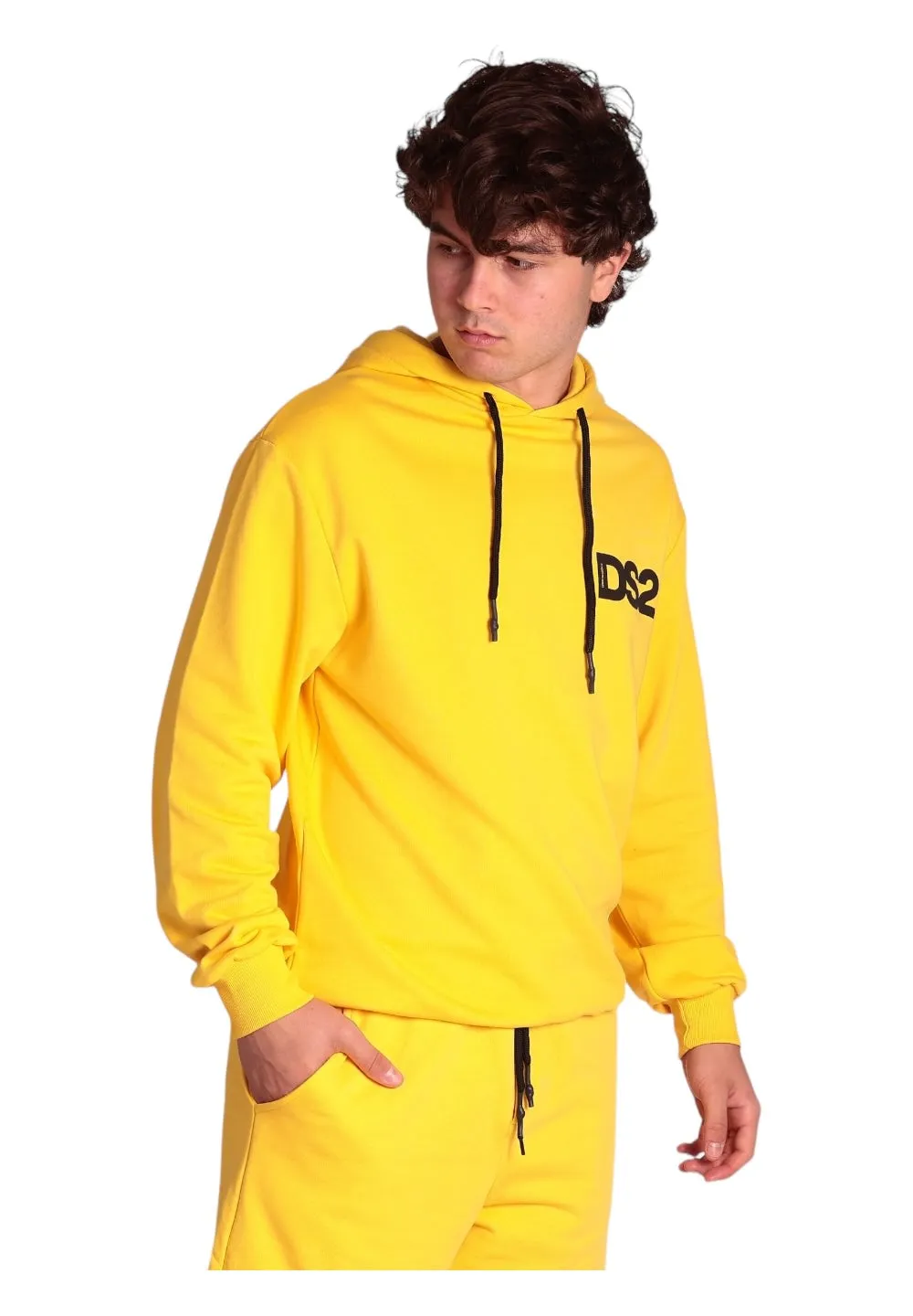 Drop Season 2 Uomo Felpa Pullover con Cappuccio SS24227-GIALLO Giallo