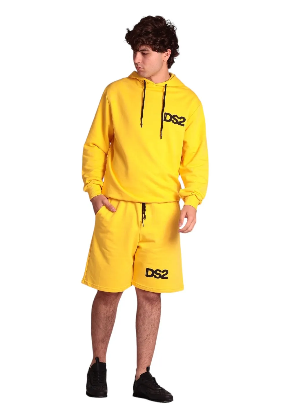 Drop Season 2 Uomo Felpa Pullover con Cappuccio SS24227-GIALLO Giallo