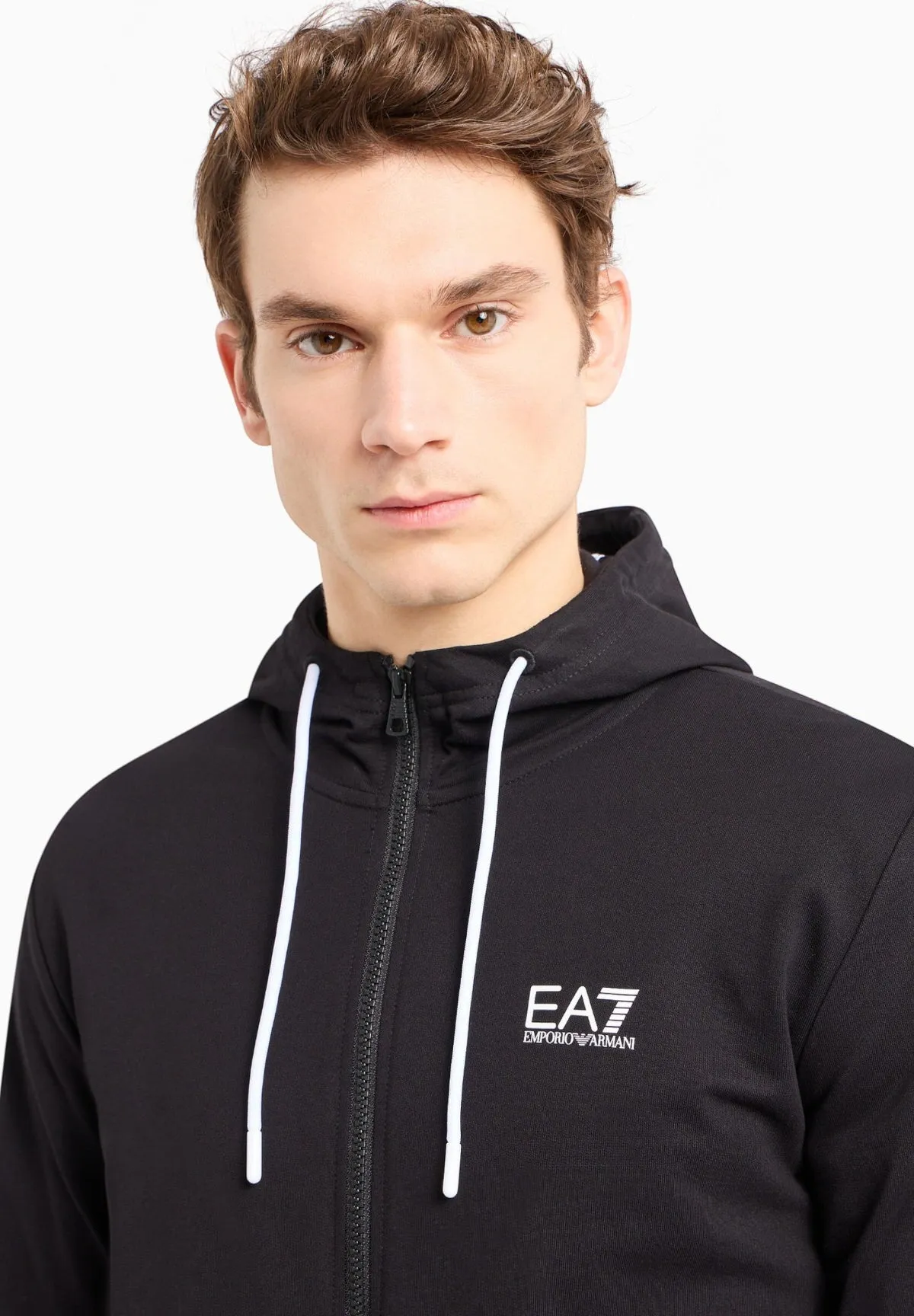 EA7 Emporio Armani Uomo Felpa Full-Zip con Cappuccio 3DPM53PJ05Z1200 Nero