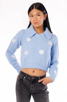 Embroidered Daises Sweater