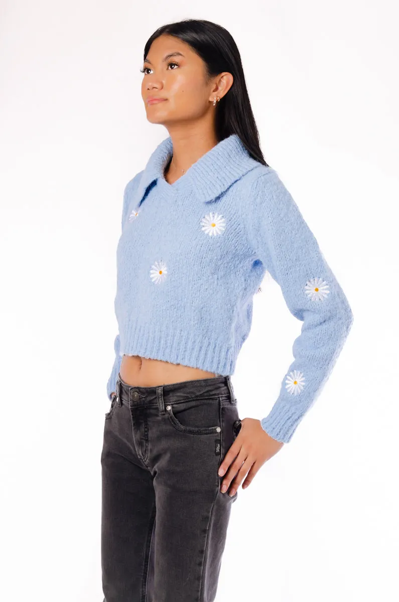 Embroidered Daises Sweater