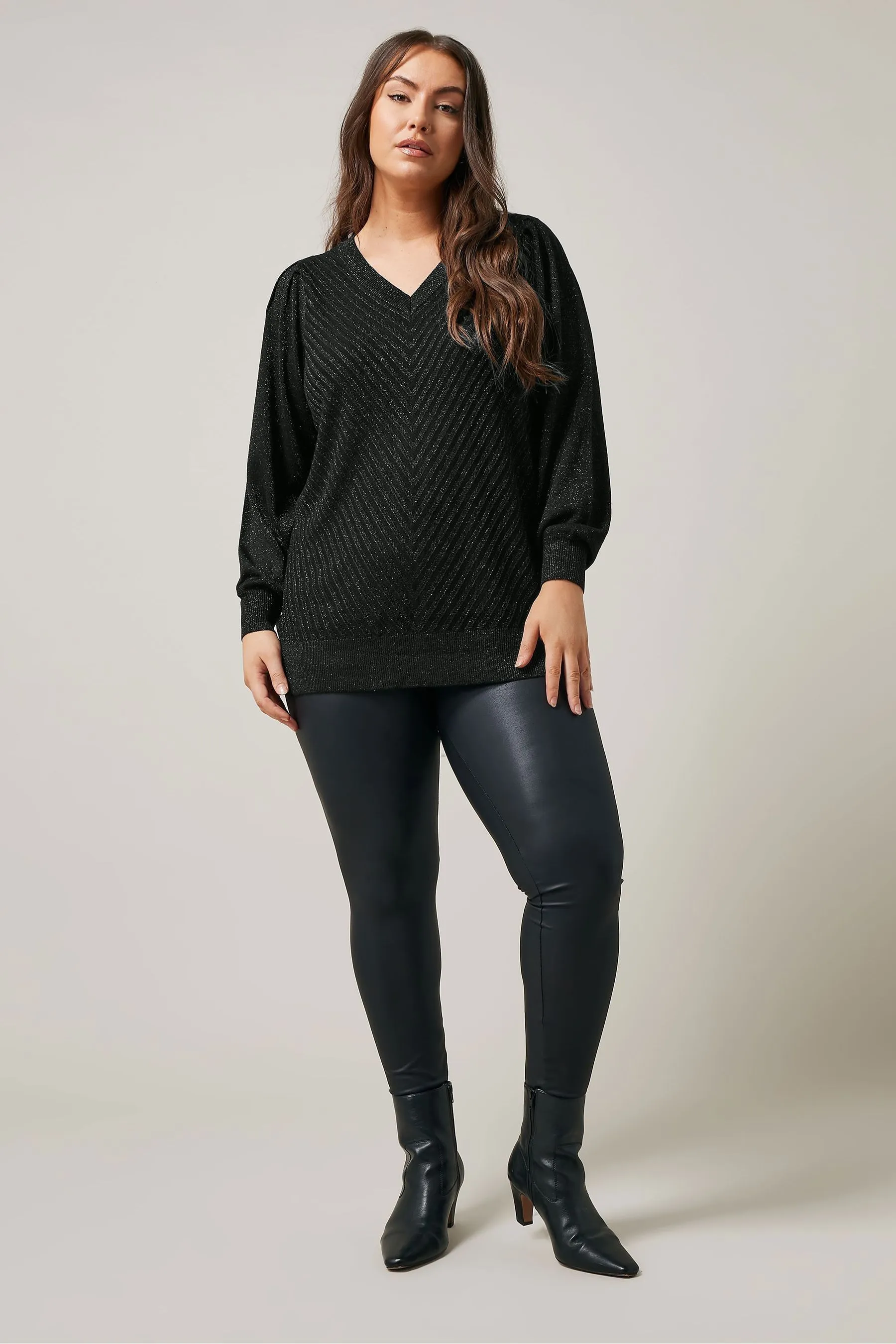 Evans V-Neck Chevron Metallic Jumper    