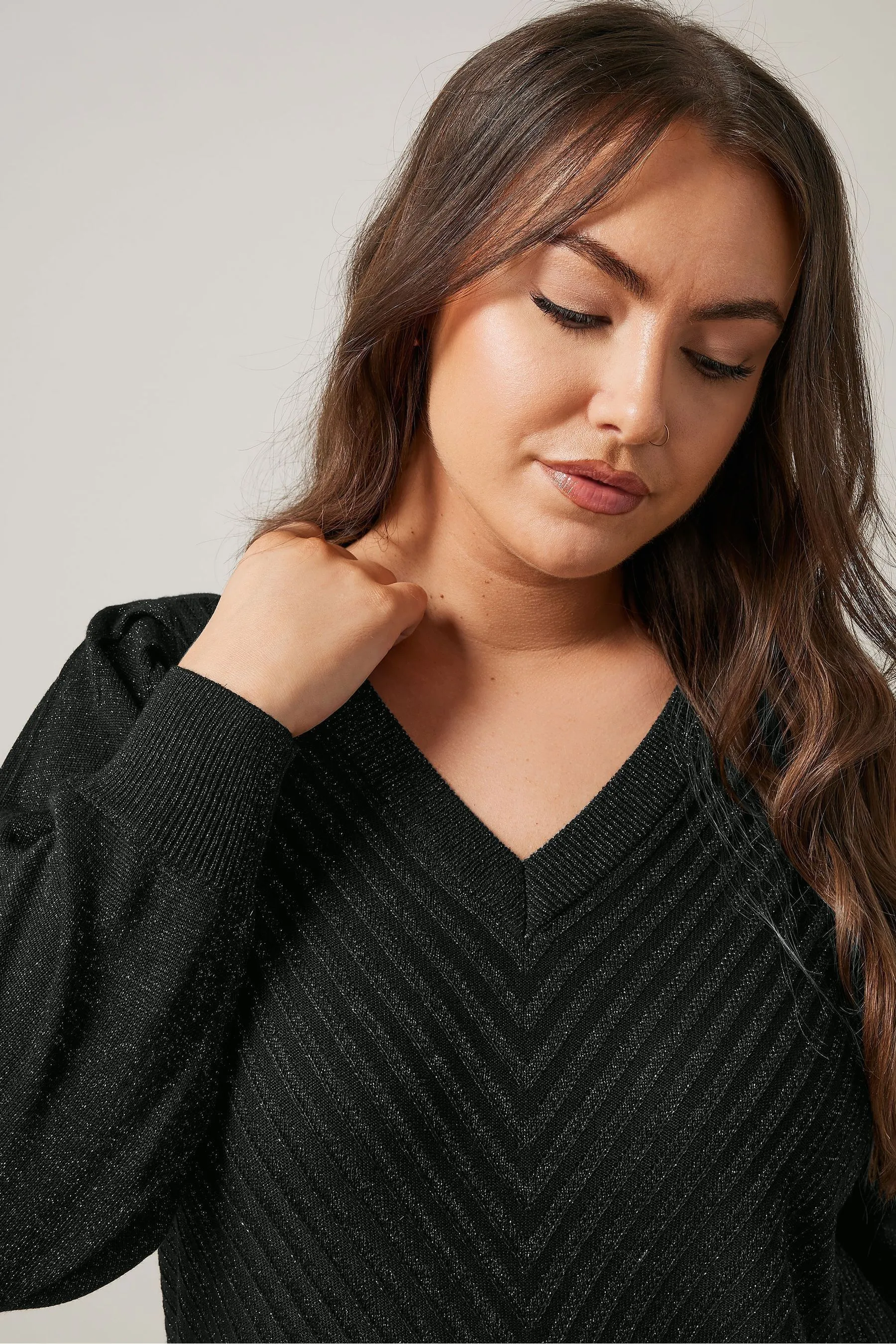 Evans V-Neck Chevron Metallic Jumper    