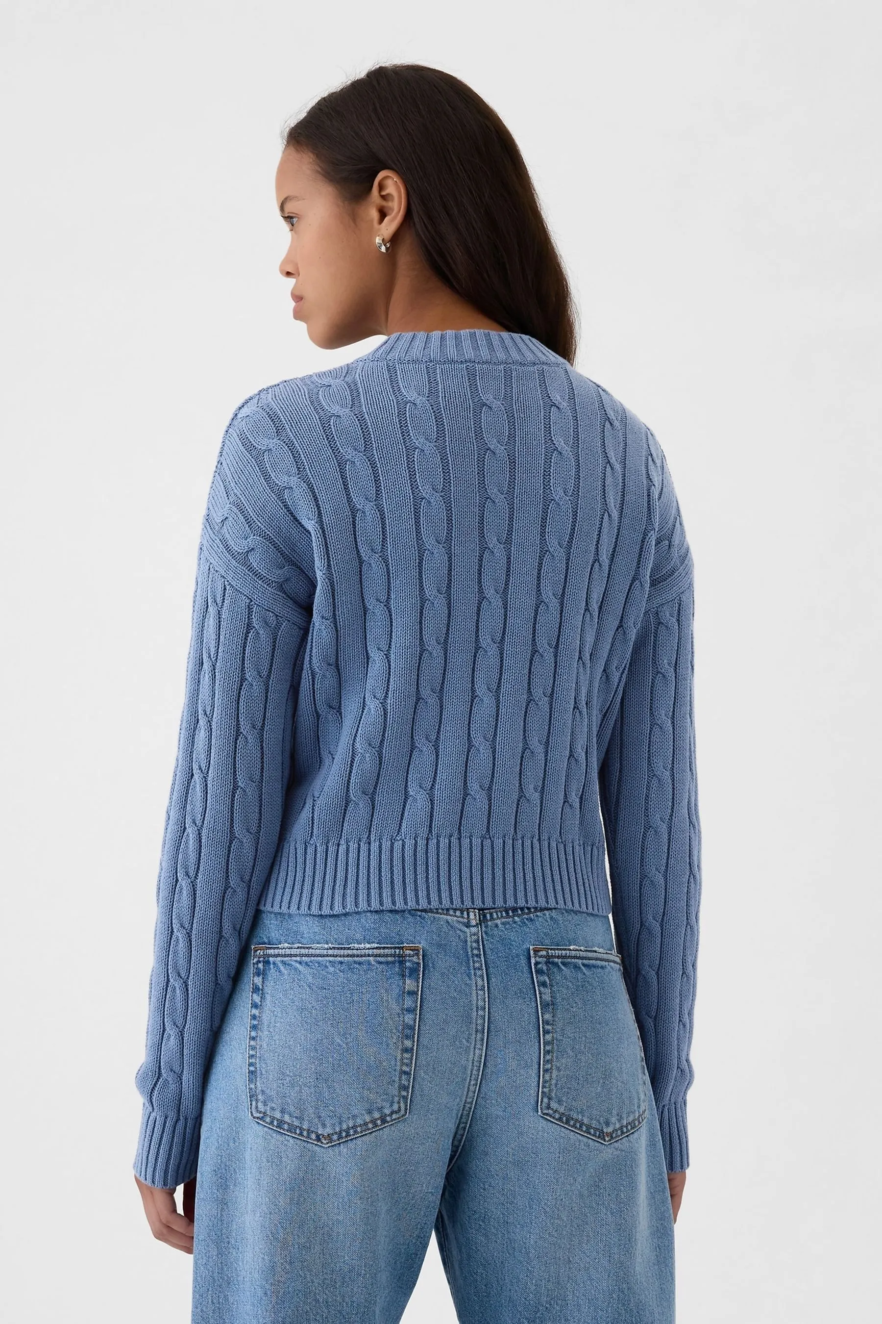 Gap 100% Cotton Cable Knit Crew Neck Cropped Jumper    