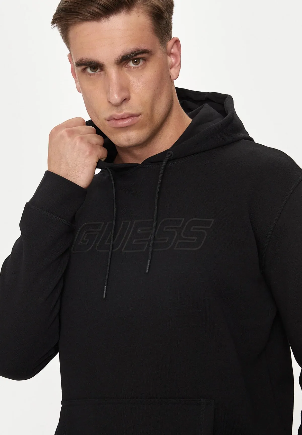 Guess Athleisure Uomo Felpa Pullover con Cappuccio Z4YQ12KAIJ1JBLK Nero