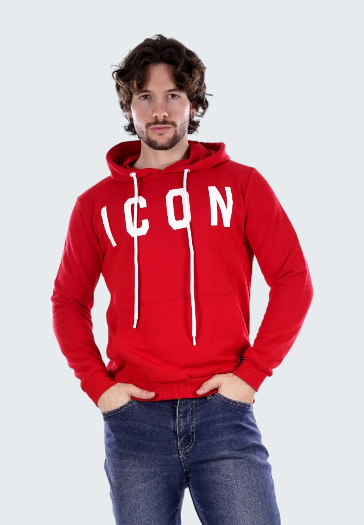 Icon Uomo Felpa Pullover con Cappuccio IU8008FC-ROSSO Rosso