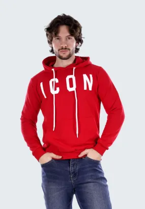 Icon Uomo Felpa Pullover con Cappuccio IU8008FC-ROSSO Rosso