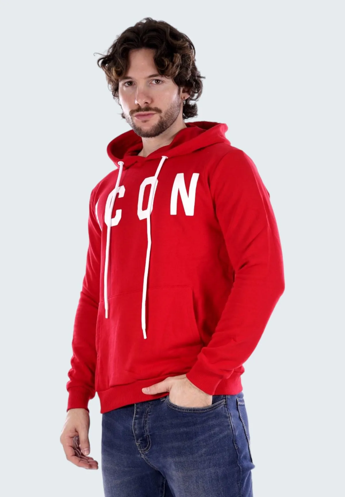 Icon Uomo Felpa Pullover con Cappuccio IU8008FC-ROSSO Rosso