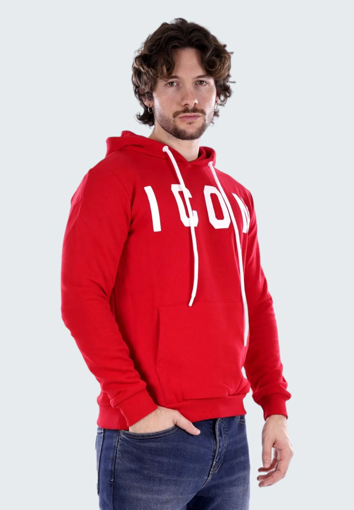 Icon Uomo Felpa Pullover con Cappuccio IU8008FC-ROSSO Rosso