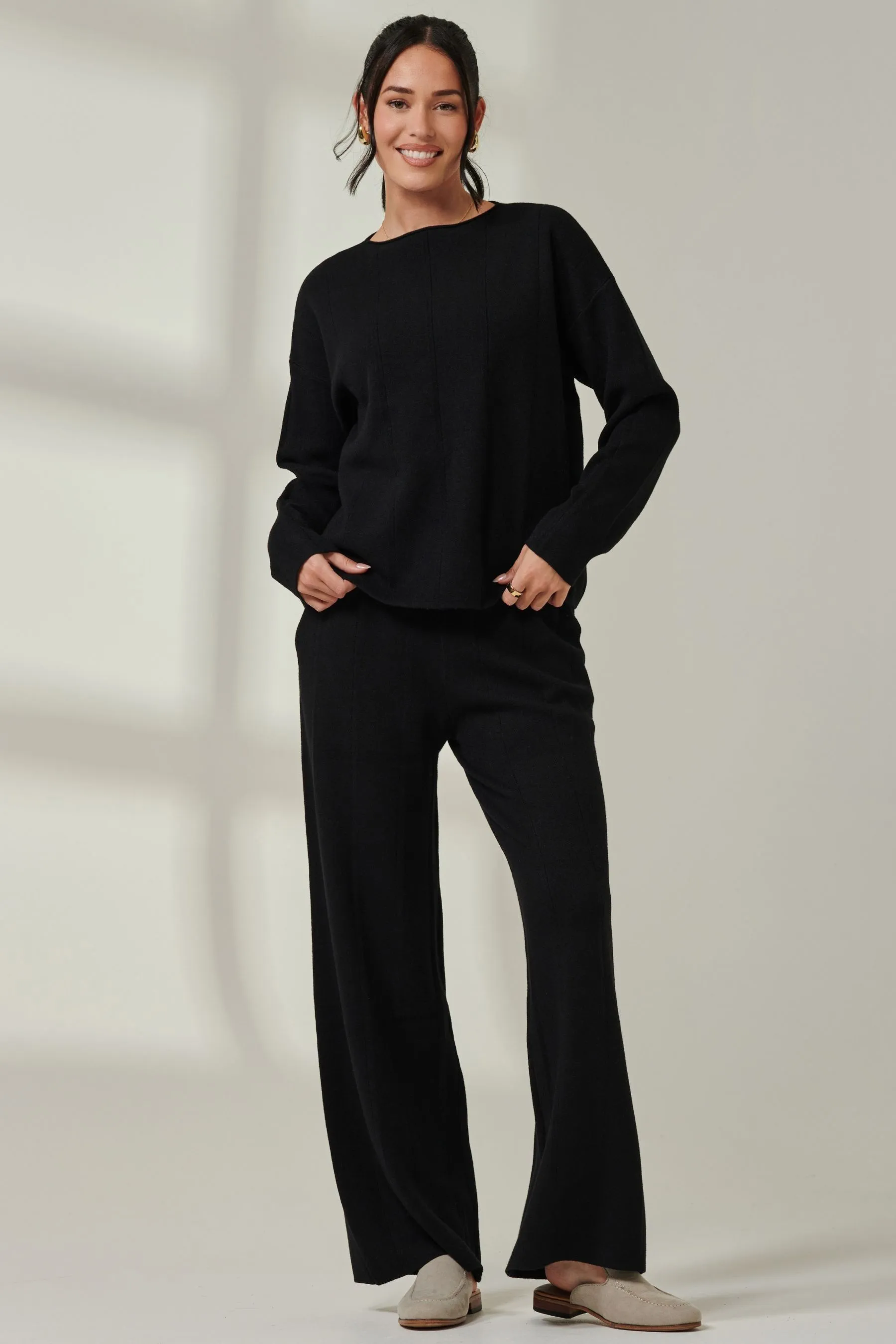 Jolie Moi Ribbed Knit Flared Pants    