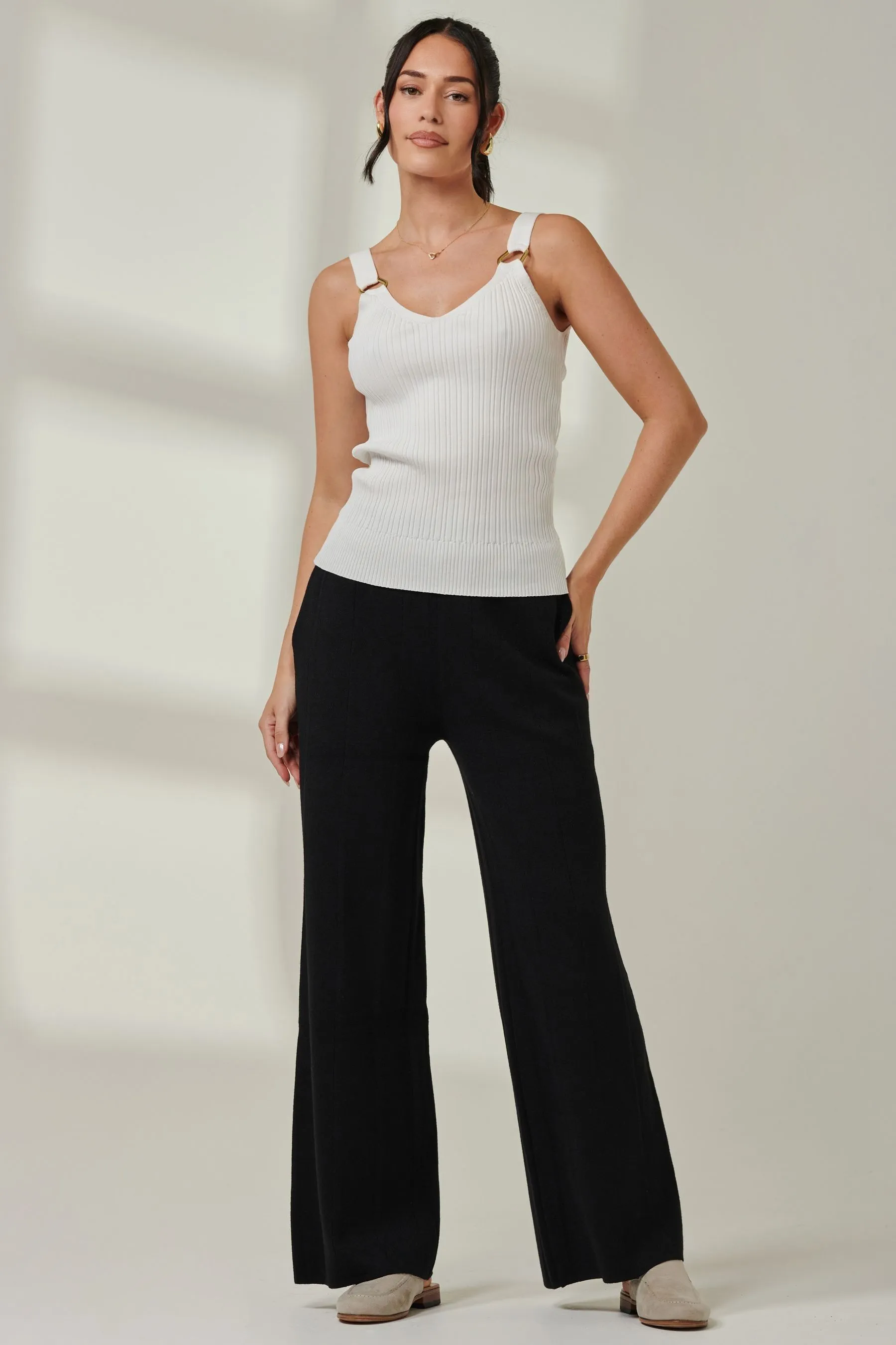 Jolie Moi Ribbed Knit Flared Pants    