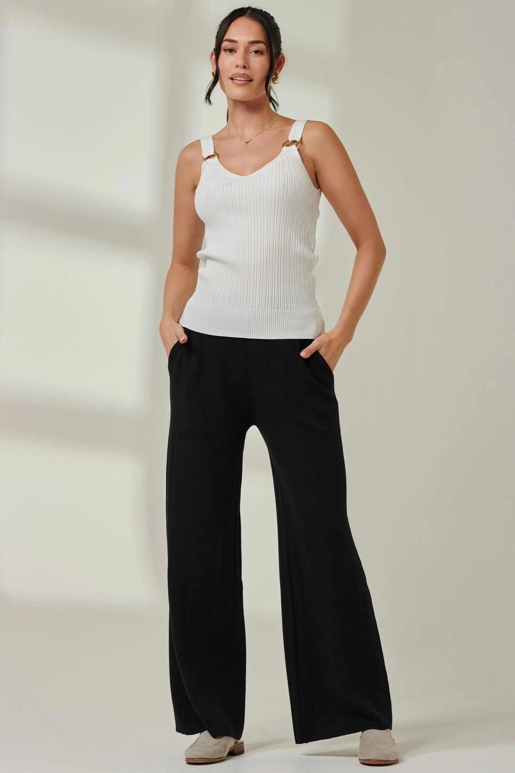 Jolie Moi Ribbed Knit Flared Pants    