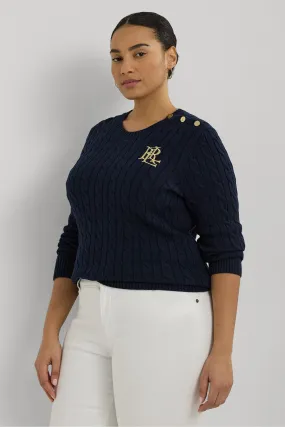 Lauren Ralph Lauren Curve Montiva Cable Knit Logo 100% Cotton Jumper    