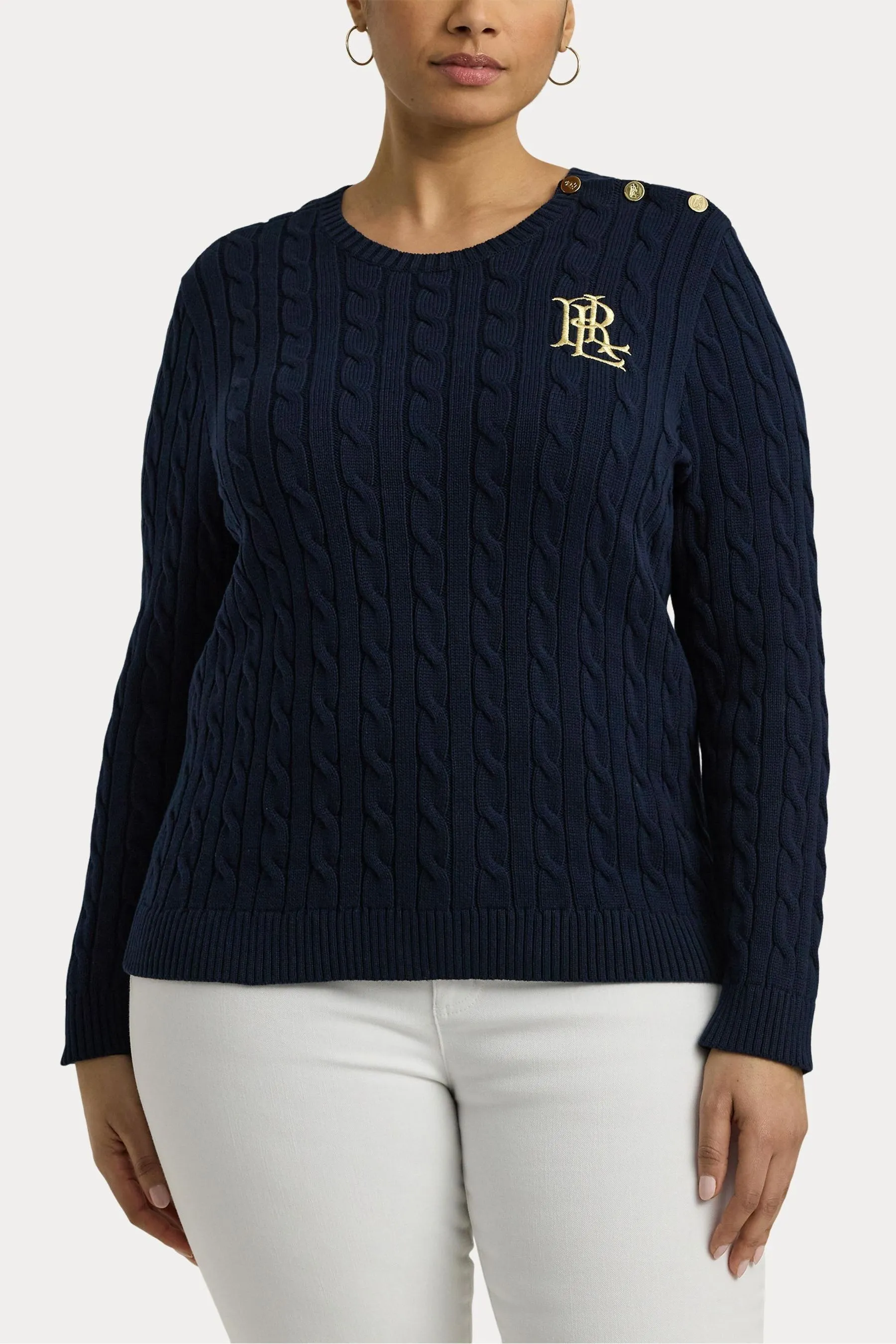 Lauren Ralph Lauren Curve Montiva Cable Knit Logo 100% Cotton Jumper    