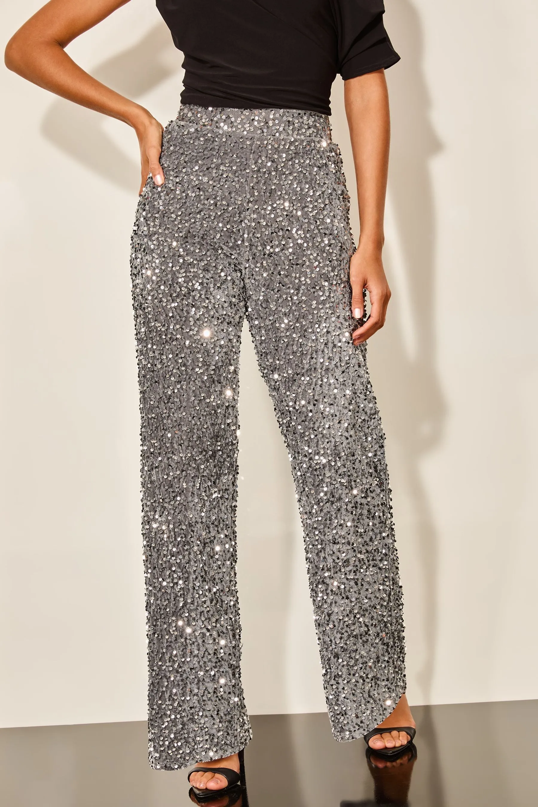 Lipsy - Pantaloni con gamba larga e paillettes    