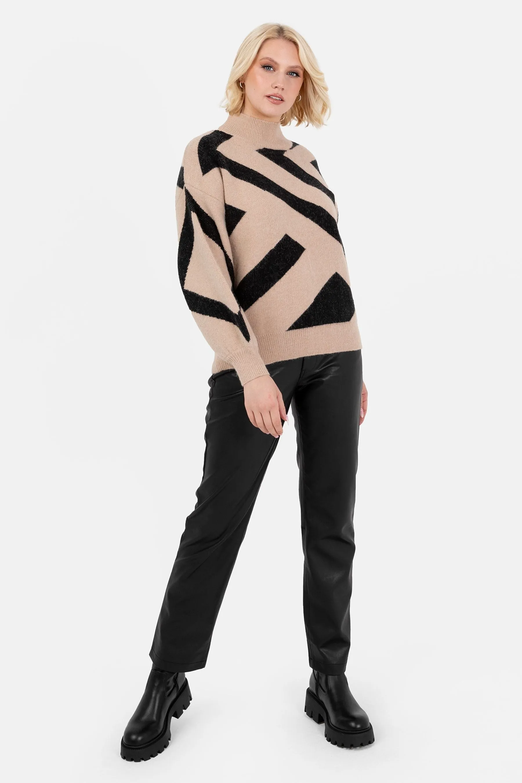 Lovedrobe Geometric Jacquard High Neck Jumper    