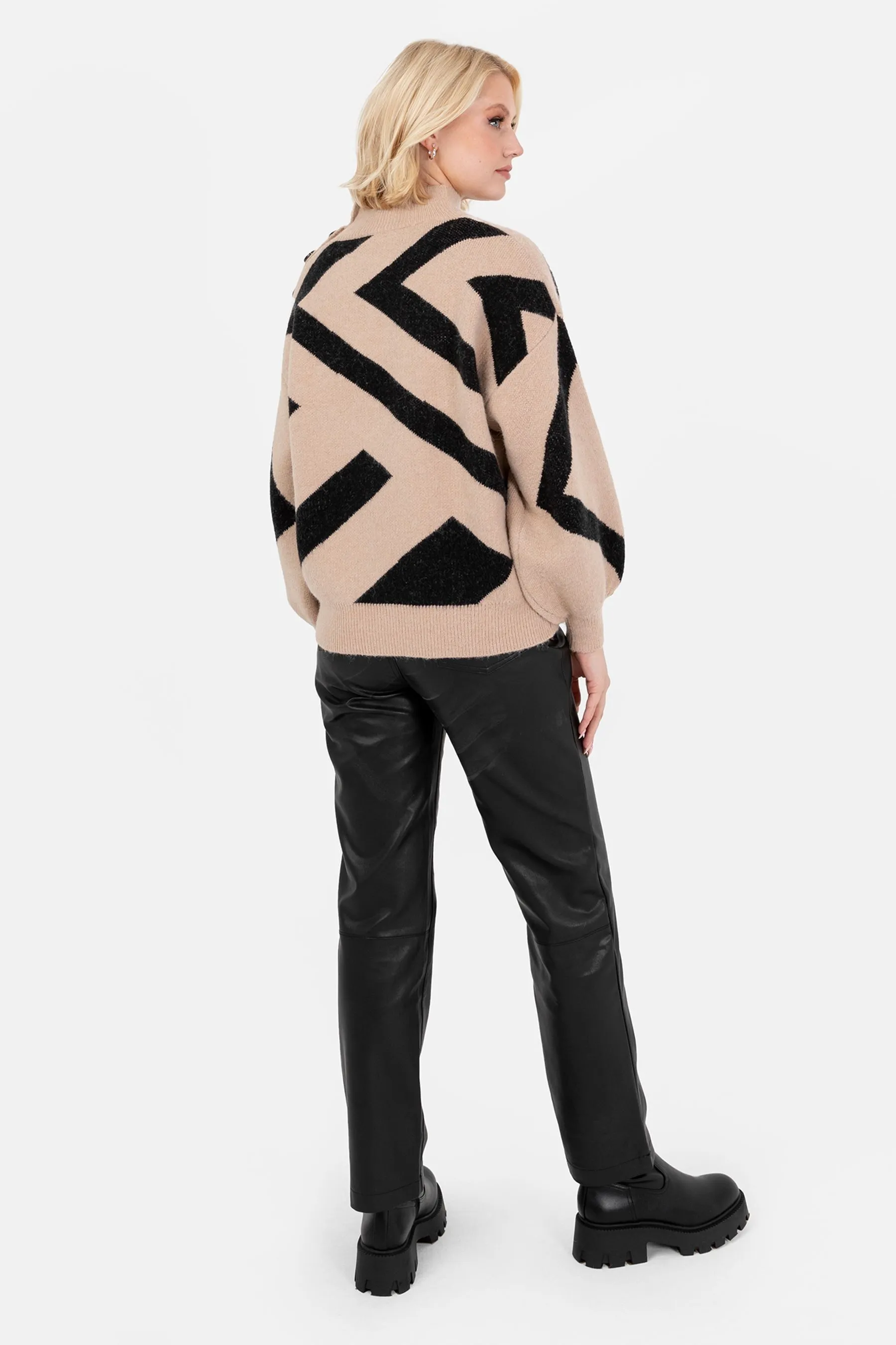 Lovedrobe Geometric Jacquard High Neck Jumper    