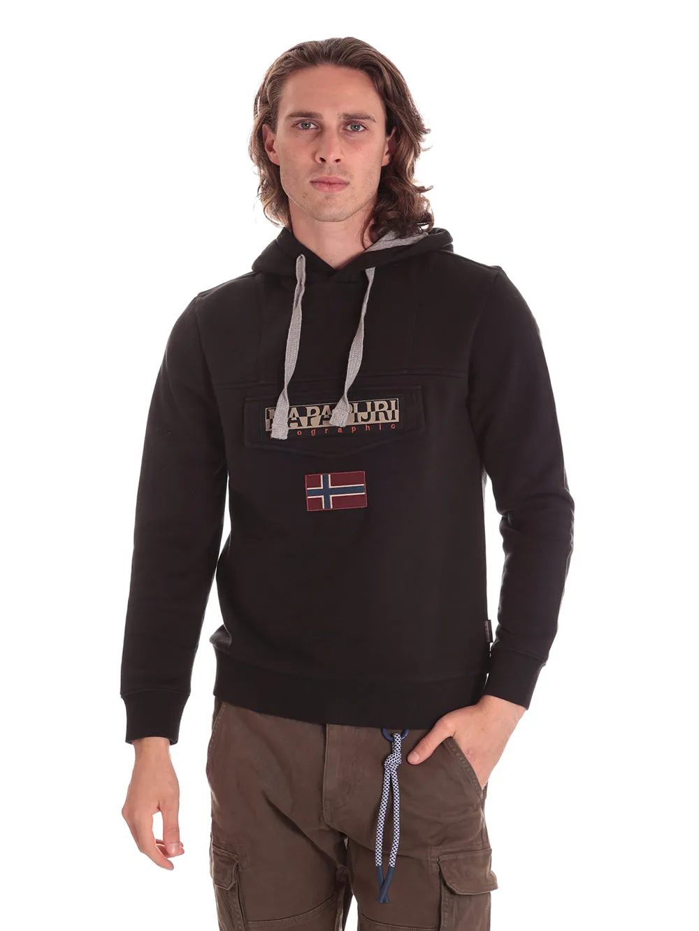 Napapijri Uomo Felpa Pullover con Cappuccio NP0A4GJD-0411 Nero