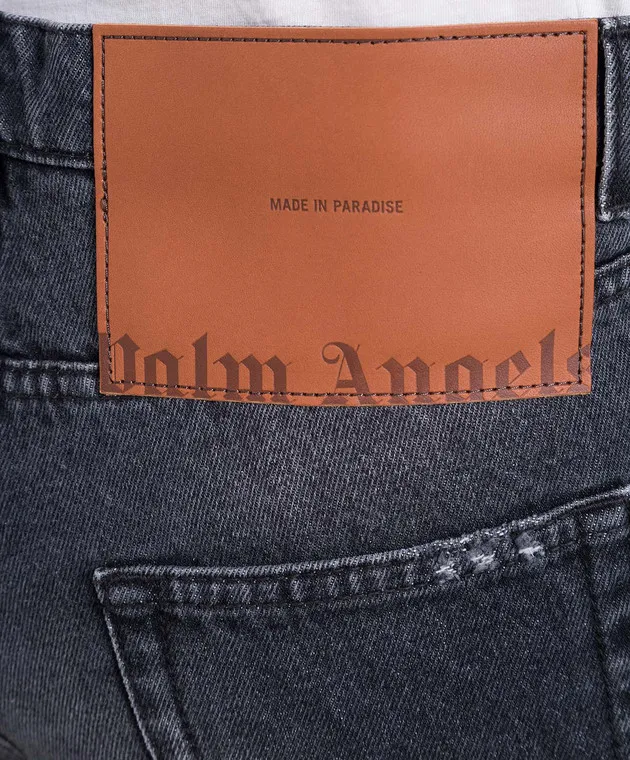 Palm Angels Jeans grigi con patch logo PWYA032F23DEN001