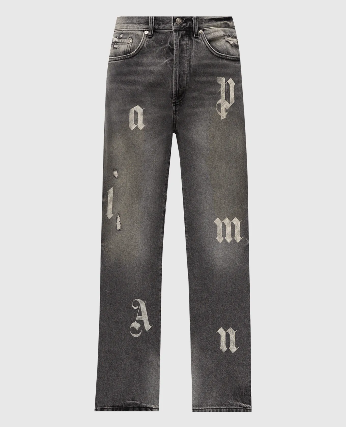 Palm Angels Jeans grigi con stampa logo lettera PMYA041F24DEN001