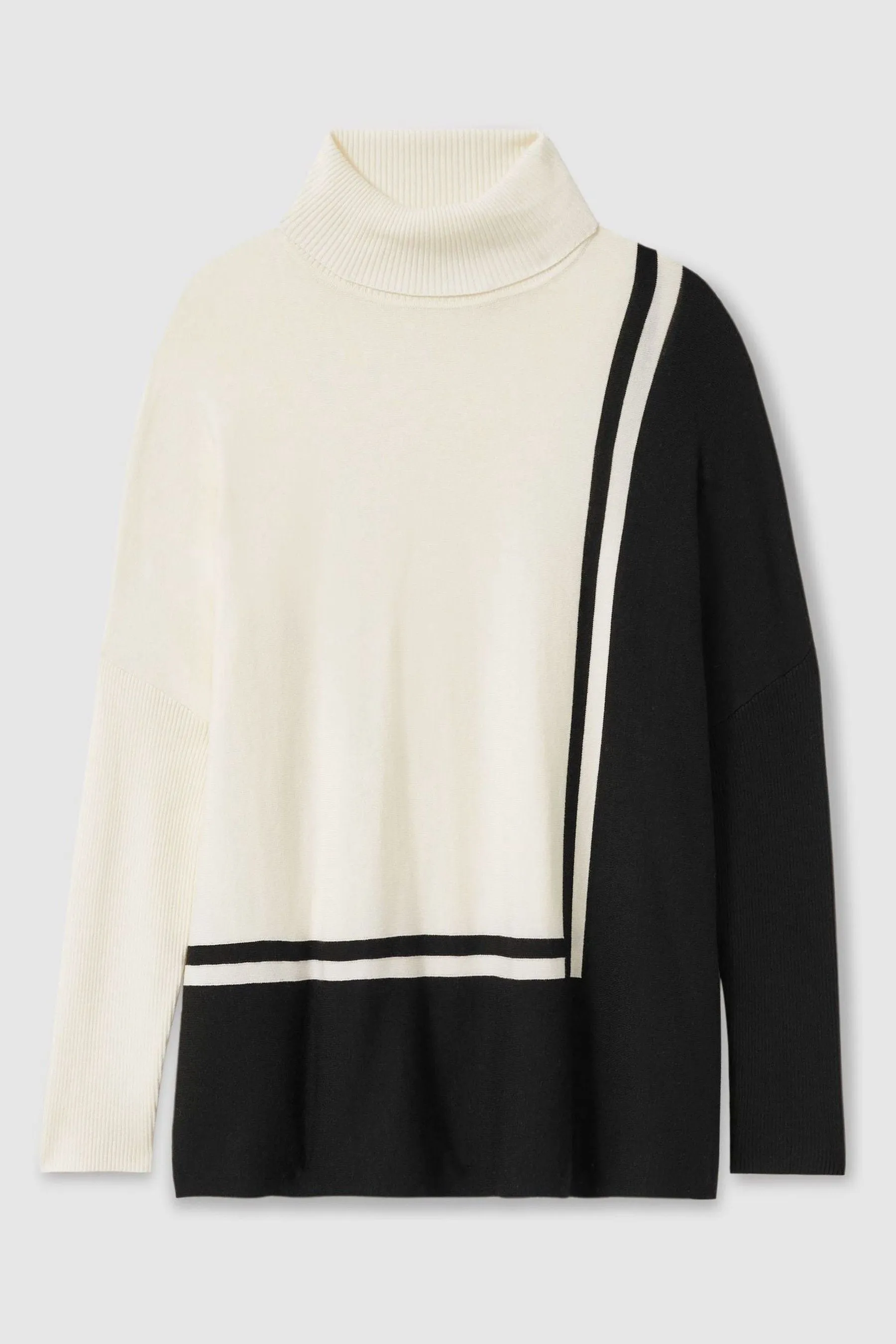 Reiss Sophia Colourblock Roll Neck Split Hem Jumper    