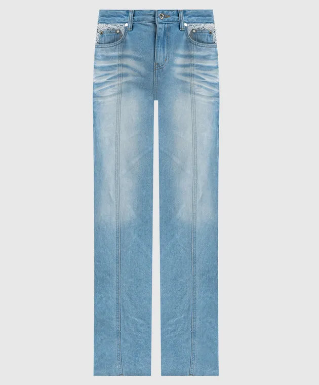 Rokh Jeans blu a zampa con inserto traforato R1CA99