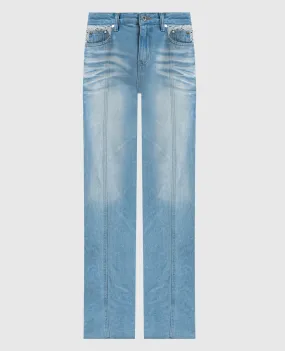 Rokh Jeans blu a zampa con inserto traforato R1CA99