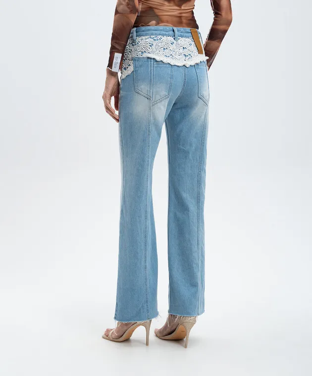 Rokh Jeans blu a zampa con inserto traforato R1CA99