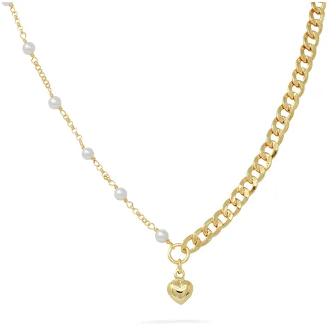 SARNIORO Collana catena e perle in argento 925 gold e cuore