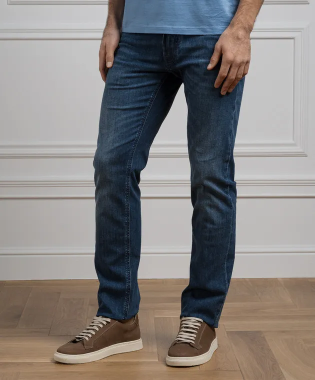 Stefano Ricci Jeans blu con patch logo in pelle MST41S2010