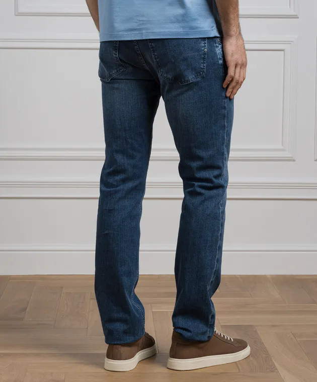 Stefano Ricci Jeans blu con patch logo in pelle MST41S2010