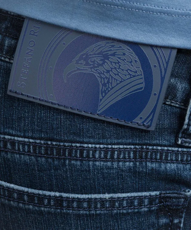 Stefano Ricci Jeans blu con patch logo in pelle MST41S2010