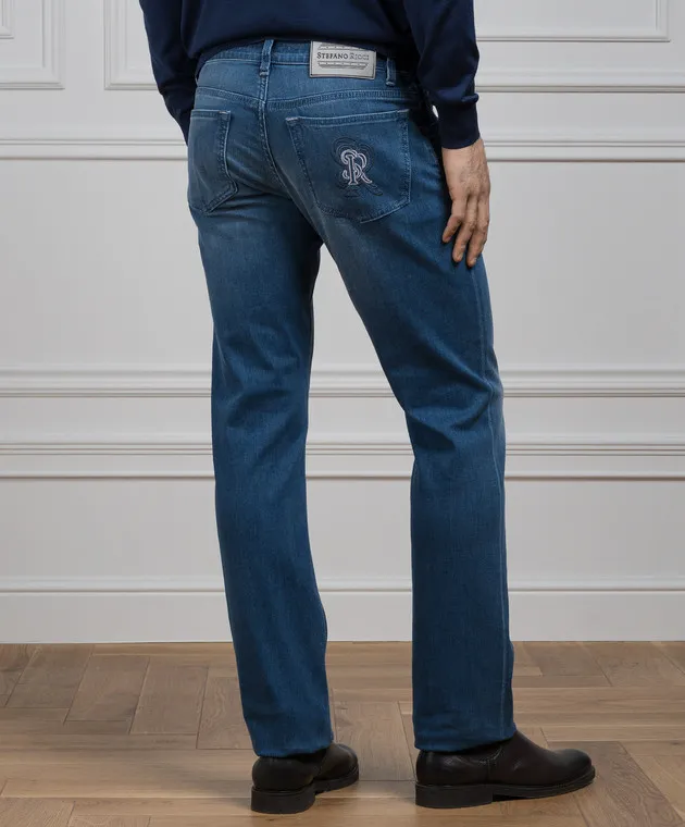 Stefano Ricci Jeans blu con ricamo logo monogramma MST41S3030T0043